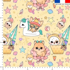 Chien à la plage - Fond beige - Création Jolifox