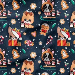 Chiens de Noël - Fond bleu - Création Jolifox