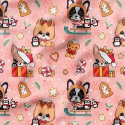 Chiens de Noël - Fond rose - Création Jolifox