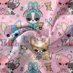 Chiens peluches - Fond rose - Création Jolifox