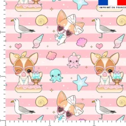 Chiens summer vibes - Fond rose - Création Jolifox
