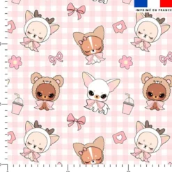 Chihuahuas vichy - Fond rose - Création Jolifox