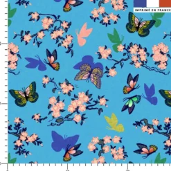 Chinoiserie papillons et cerisiers - Fond bleu - Création Andréa Leonelli