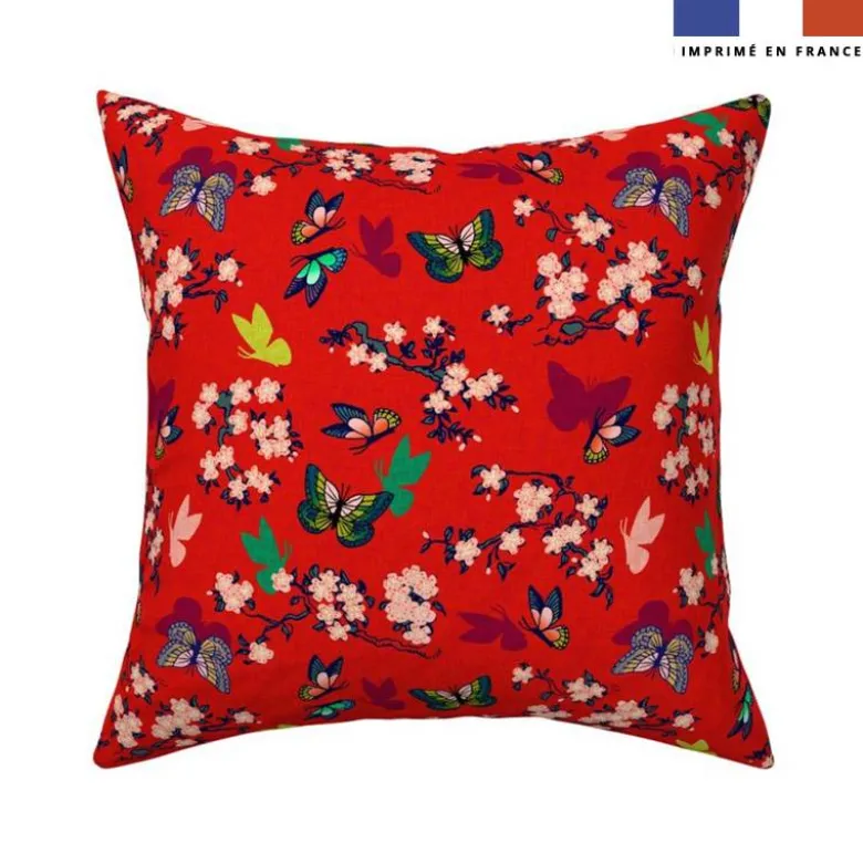 Chinoiserie papillons et cerisiers - Fond rouge - Création Andréa Leonelli