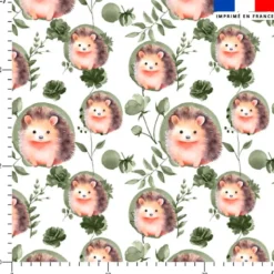 Choupisson fleurs et arrondis aquarelle vert kaki - Fond blanc