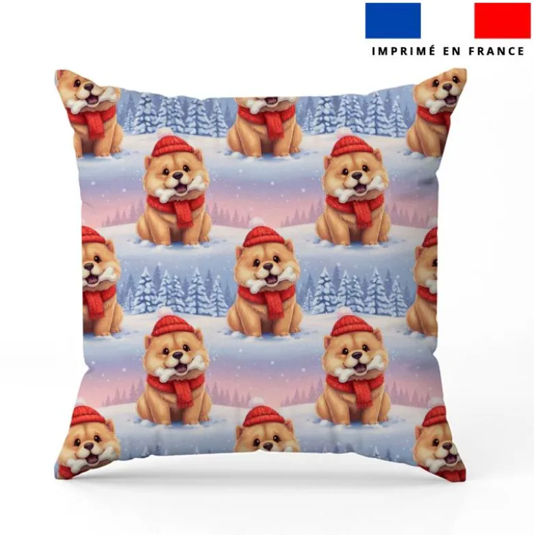 Chow-chow hiver glacé - Fond bleu et rose
