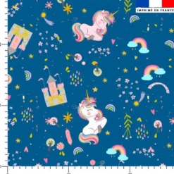 Château gold et licorne rose - Fond bleu