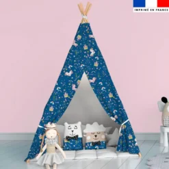 Château gold et licorne rose - Fond bleu