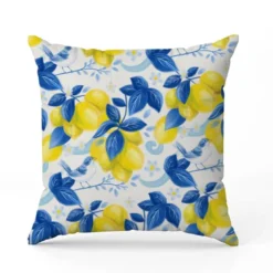 Citron jaune et oiseau bleu - Fond blanc - Création Pilar Berrio