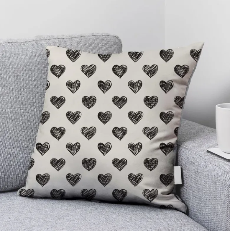 Coeur noir hachuré - Fond beige