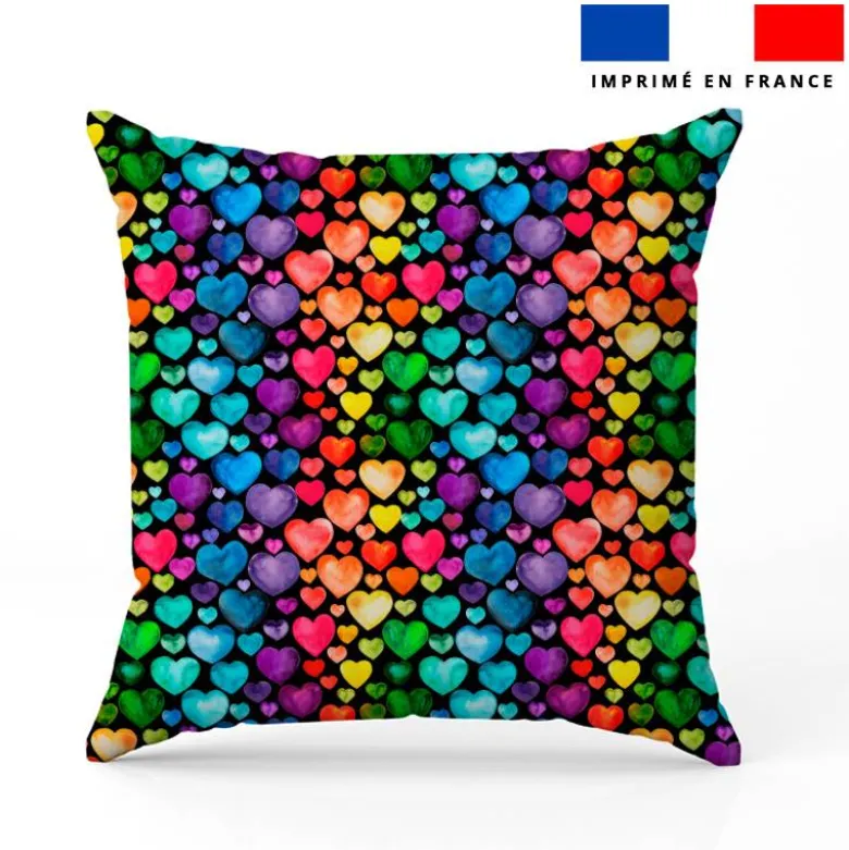 Coeurs arc-en-ciel effet aquarelle - Fond noir