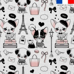 Coton blanc motif chiens à Paris - Création Jolifox