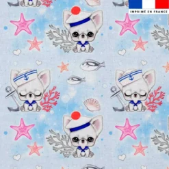 Coton bleu motif chihuahua marin - Création Jolifox