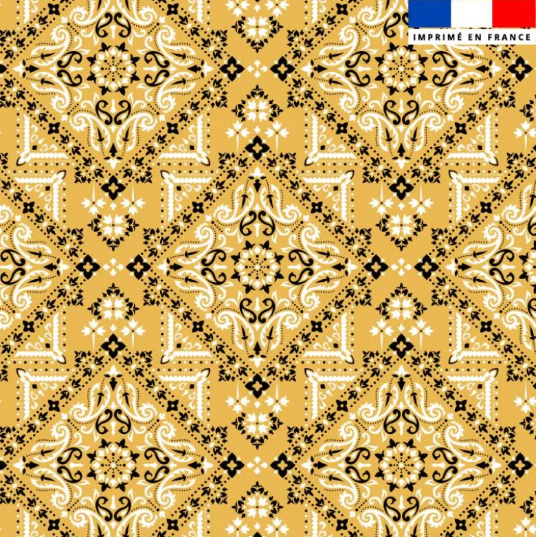 Coton jaune ocre motif bandana