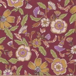 Coton lie de vin motif fleurs beiges et ocres