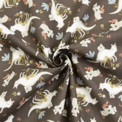 Coton marron café motif koala et kangourou tjampi