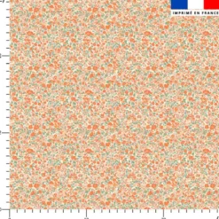 Coton motif petites fleurs rétro corail et vert doux