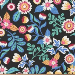 Coton noir motif fleurs multicolores