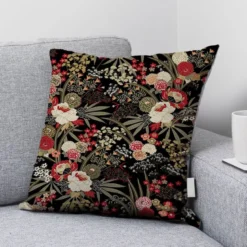 Coton noir motif pivoine harmonie