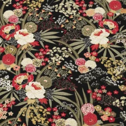 Coton noir motif pivoine harmonie