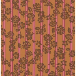 Coton ocre motif fleurs et rayures