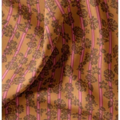 Coton ocre motif fleurs et rayures