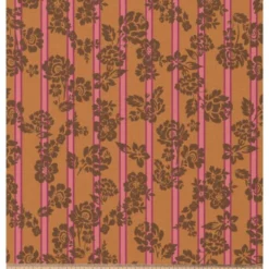 Coton ocre motif fleurs et rayures