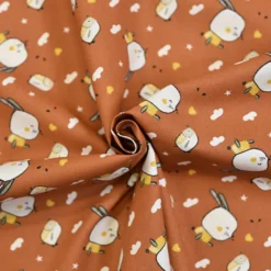 Coton orange rouille motif lapin lapilapi