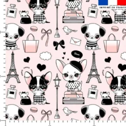 Coton rose motif chiens à Paris - Création Jolifox