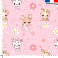Coton rose motif chihuahua fleurs roses - Création Jolifox
