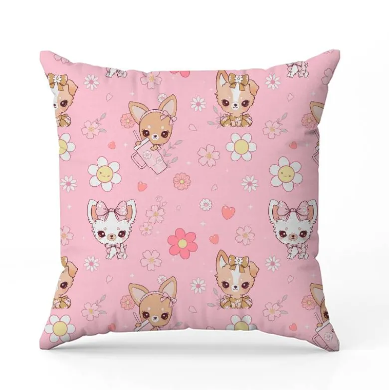 Coton rose motif chihuahua fleurs roses - Création Jolifox
