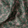 Coton vert foncé motif fleurs beiges noires et roses