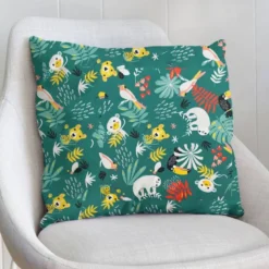 Coton vert motif animaux de la jungle et feuille tropicale papaya