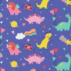 Coton violet motif fiesta dinosaures