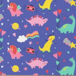 Coton violet motif fiesta dinosaures