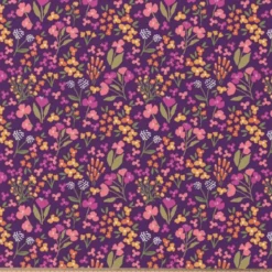 Coton violet motif petites fleurs colorées