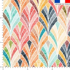 coupon - Coupon 100cm - Feuille bohème effet brodée multicolore - Fond blanc - Coton cretonne 156gr/m² - 148 cm