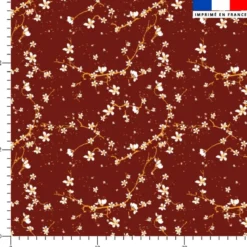coupon - Coupon 210cm - Fleur de cerisier blanche - Fond senois - Tissu anti-tâche 225gr/m² - 145 cm