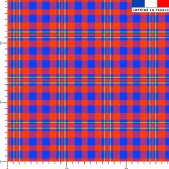 coupon - Coupon 50cm - Madras rouge - Fond bleu - Burlington 170 gr/m² - 146 cm