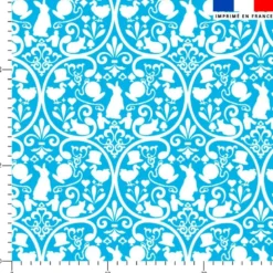 coupon - Coupon 100cm - Princesse des merveilles blanc - Fond bleu - Satin 110 gr/m² - 144 cm
