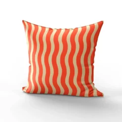 coupon - Coupon 120cm - Rayure vague orange - Fond beige - Toile canvas aspect coton 290 gr/m² - 150 cm