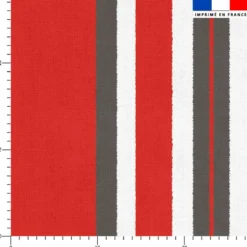 coupon - Coupon Défaut couleur pale 50cm - Tissu imperméable motif bayadère rouge gris blanc - Tissu imperméable 300gr/m² - 150 cm