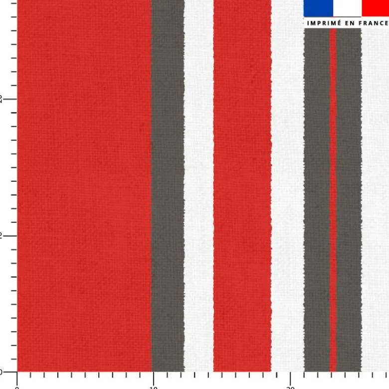 coupon - Coupon Défaut couleur pale 50cm - Tissu imperméable motif bayadère rouge gris blanc - Tissu imperméable 300gr/m² - 150 cm