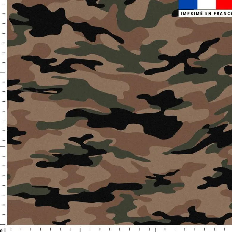 coupon - Coupon Défaut impression 300cm - Lycra motif camouflage vert noir et marron - Lycra 220 gr/m² - 154 cm