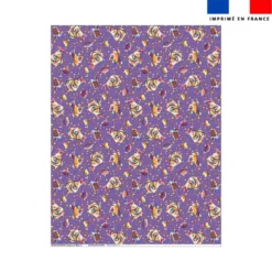 Coupon couverture bleu imprimé mini poule et oeufs de Pâques violet - Création Stillistic