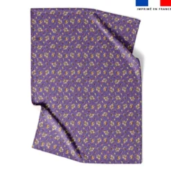 Coupon couverture bleu imprimé mini poule et oeufs de Pâques violet - Création Stillistic