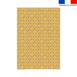 Coupon couverture bleu imprimé mini poule et oeufs de Pâques jaune - Création Stillistic