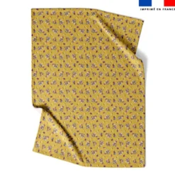 Coupon couverture bleu imprimé mini poule et oeufs de Pâques jaune - Création Stillistic