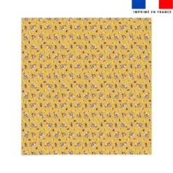 Coupon couverture bleu imprimé mini poule et oeufs de Pâques jaune - Création Stillistic