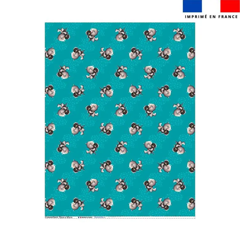Coupon couverture bleu imprimé mini bébé rhino - Création Stillistic